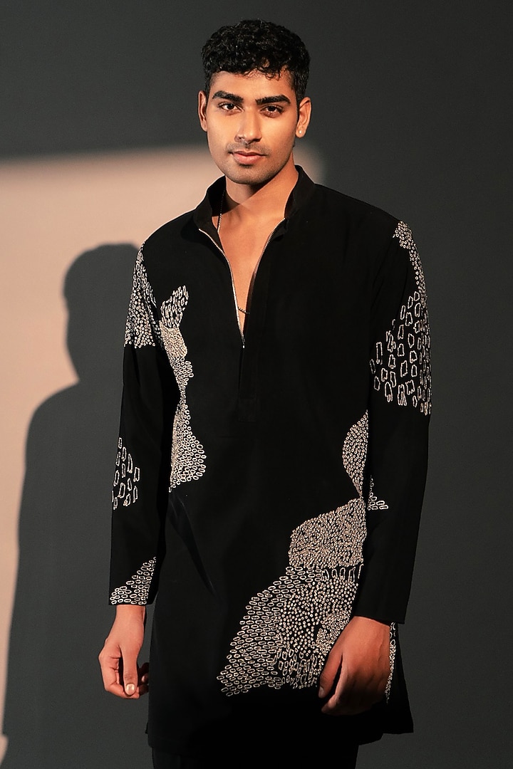 Black Imported Polyester Kurta Set by Rohit Doshi at Pernia's Pop Up Shop