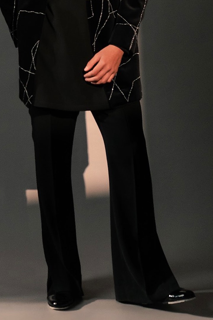 Black Imported Polyester Wedding Indowestern Set by Rohit Doshi at Pernia's Pop Up Shop