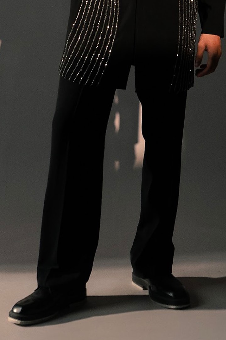 Black Imported Polyester Kurta Set by Rohit Doshi at Pernia's Pop Up Shop
