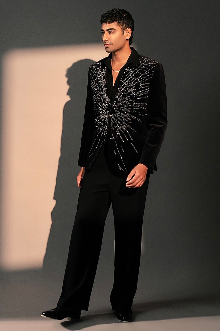 Black Velvet Blazer Set by Rohit Doshi at Pernia's Pop Up Shop