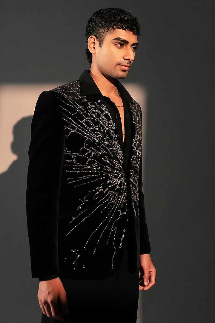 Black Velvet Blazer Set by Rohit Doshi at Pernia's Pop Up Shop