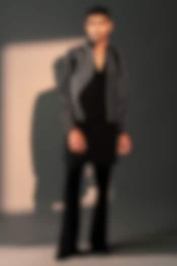 Black Imported Polyester Bundi Jacket Set by Rohit Doshi at Pernia's Pop Up Shop