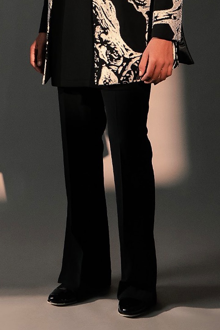 Black Imported Polyester Wedding Indowestern Set by Rohit Doshi at Pernia's Pop Up Shop