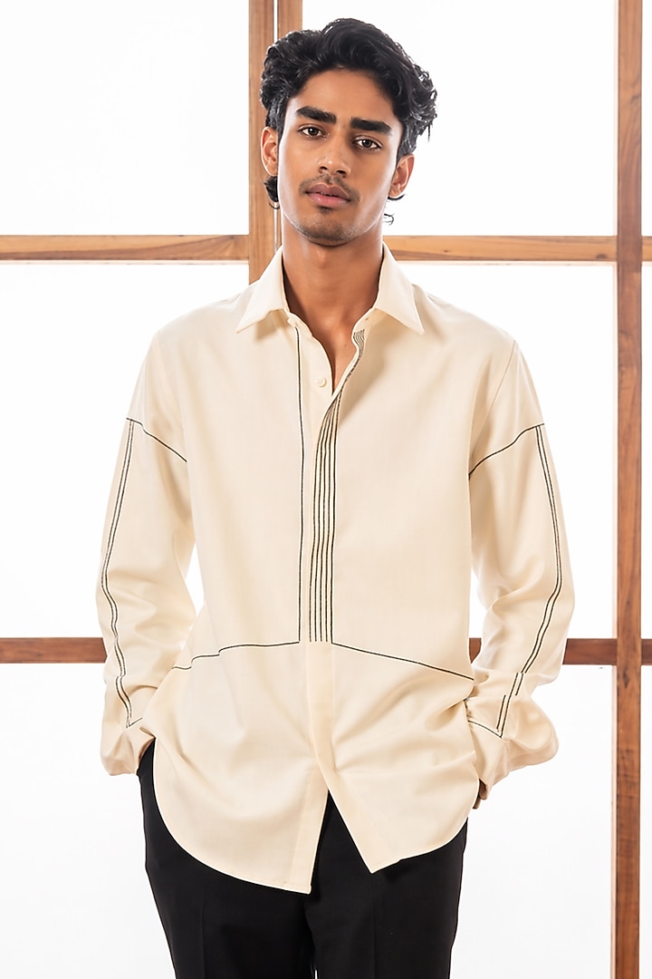 Off-White Imported Polyester Party Wear Shirt by Rohit Doshi at Pernia's Pop Up Shop