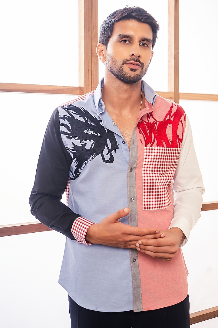 Multi-Colored Cotton Party Wear Shirting Fabric Party Wear Shirt by Rohit Doshi at Pernia's Pop Up Shop