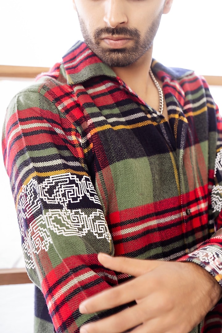 Olive Cotton Party Wear Shirting Fabric Party Wear Shirt by Rohit Doshi at Pernia's Pop Up Shop