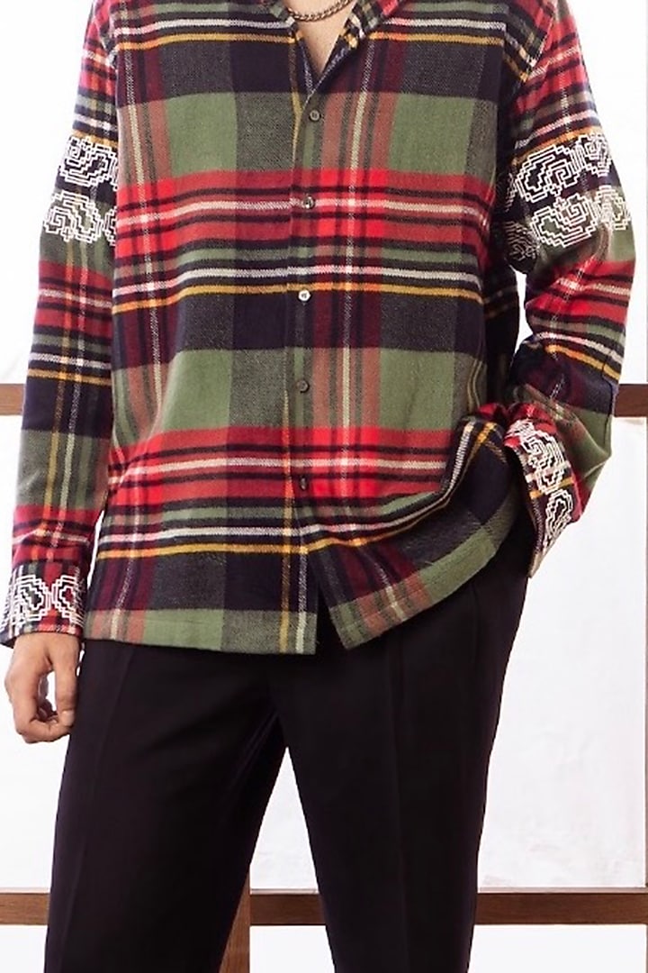 Olive Cotton Party Wear Shirting Fabric Party Wear Shirt by Rohit Doshi at Pernia's Pop Up Shop