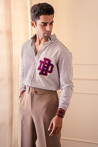 Brown Cotton Shirting Fabric Shirt by Rohit Doshi