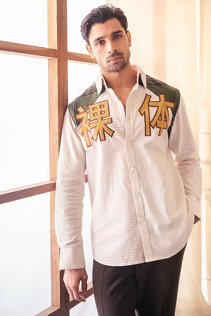 Beige Cotton Party Wear Shirting Fabric Party Wear Shirt by Rohit Doshi at Pernia's Pop Up Shop