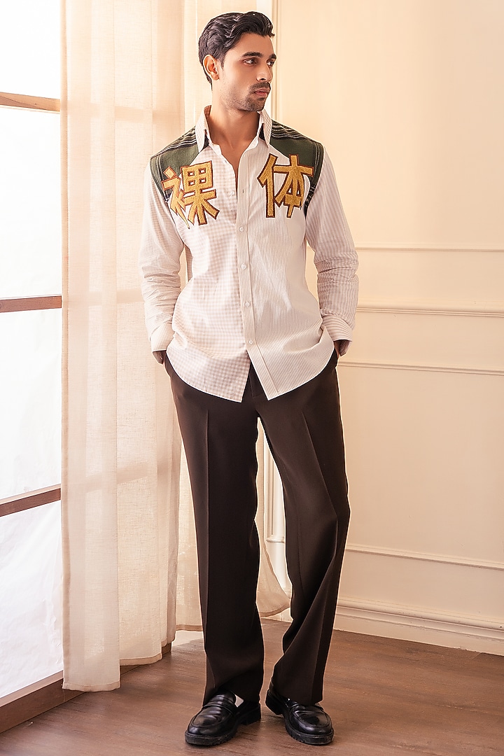 Beige Cotton Party Wear Shirting Fabric Party Wear Shirt by Rohit Doshi at Pernia's Pop Up Shop