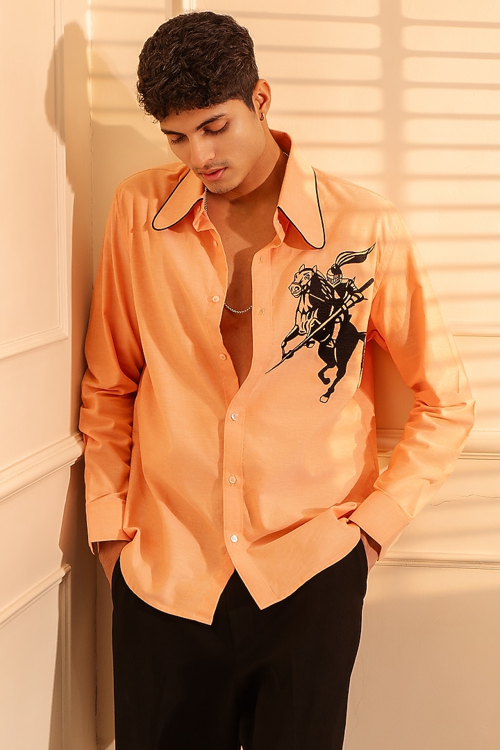 Orange Cotton Party Wear Shirting Fabric Party Wear Shirt by Rohit Doshi at Pernia's Pop Up Shop