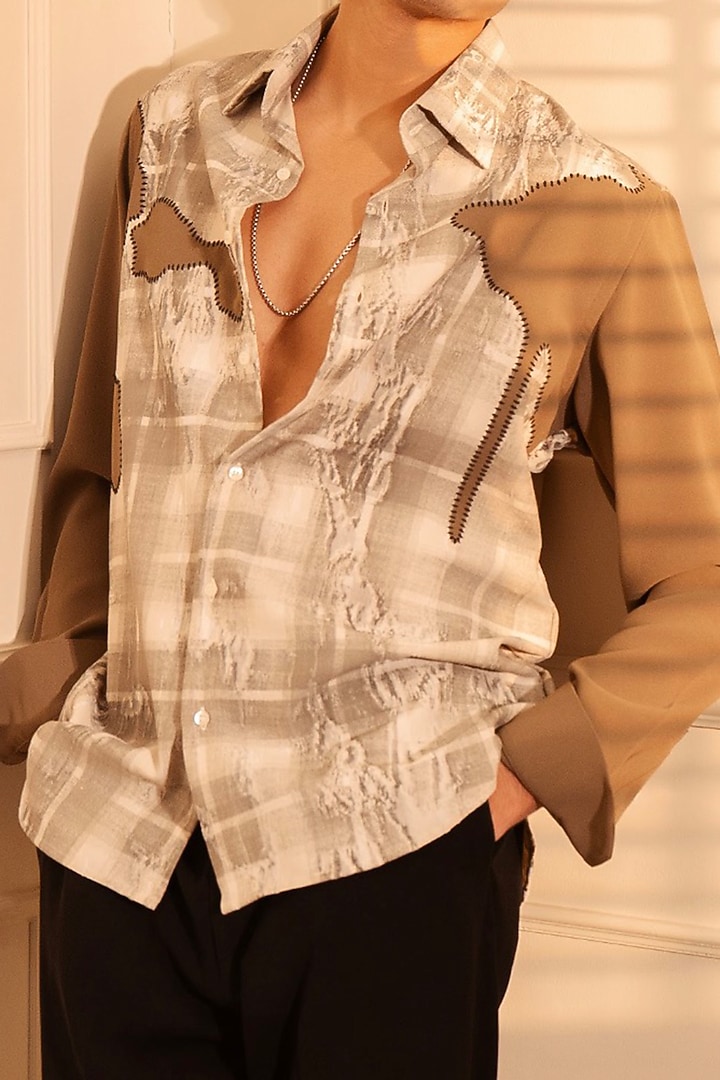 Beige Polyester Party Wear Shirt by Rohit Doshi at Pernia's Pop Up Shop