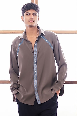 Beige Polyester Shirt by Rohit Doshi