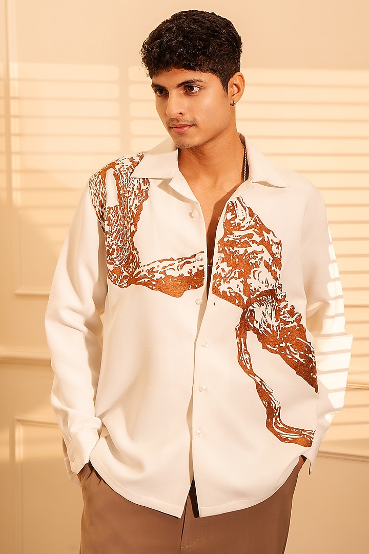 Off-White Twill Polyester Party Wear Shirt by Rohit Doshi at Pernia's Pop Up Shop