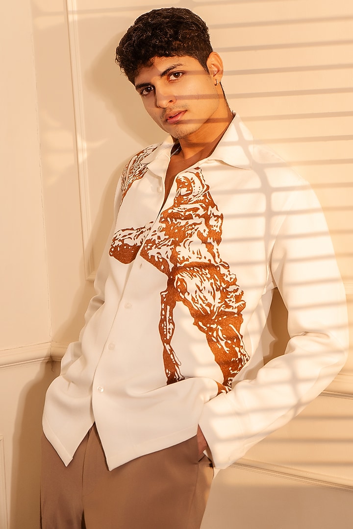 Off-White Twill Polyester Party Wear Shirt by Rohit Doshi at Pernia's Pop Up Shop