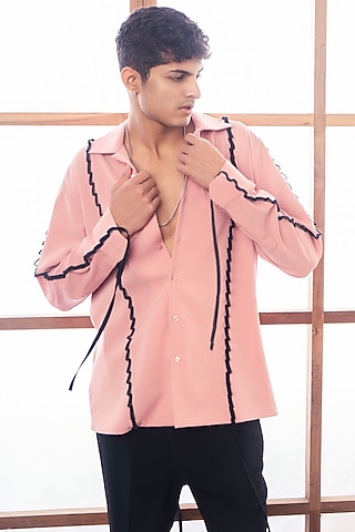 Bubblegum Pink Polyester Shirt by Rohit Doshi