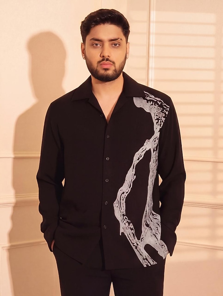 Black Polyester Party Wear Shirt by Rohit Doshi at Pernia's Pop Up Shop