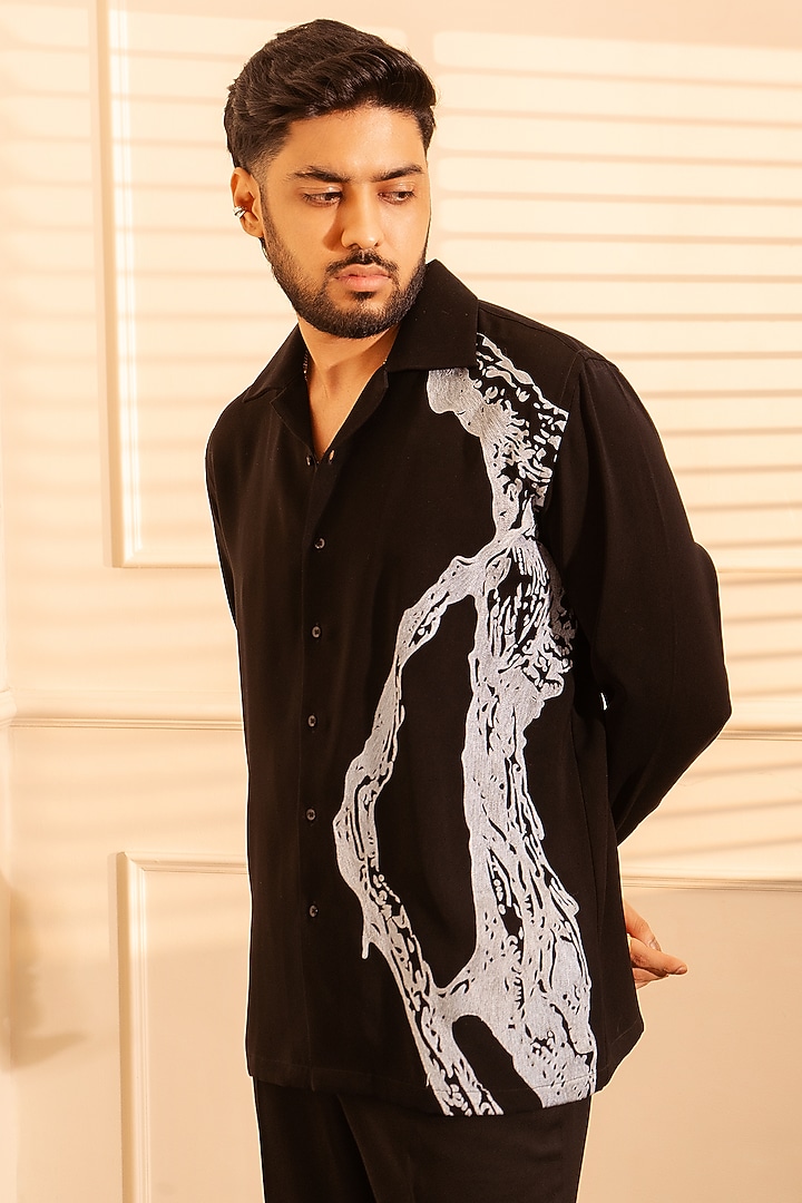 Black Polyester Party Wear Shirt by Rohit Doshi at Pernia's Pop Up Shop