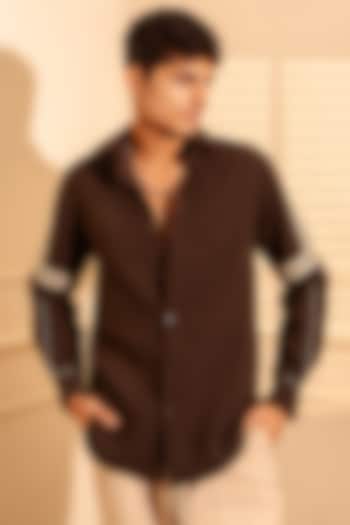 Brown Twill Polyester Party Wear Shirt by Rohit Doshi at Pernia's Pop Up Shop