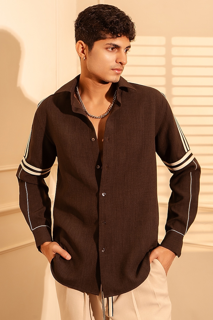 Brown Twill Polyester Party Wear Shirt by Rohit Doshi at Pernia's Pop Up Shop
