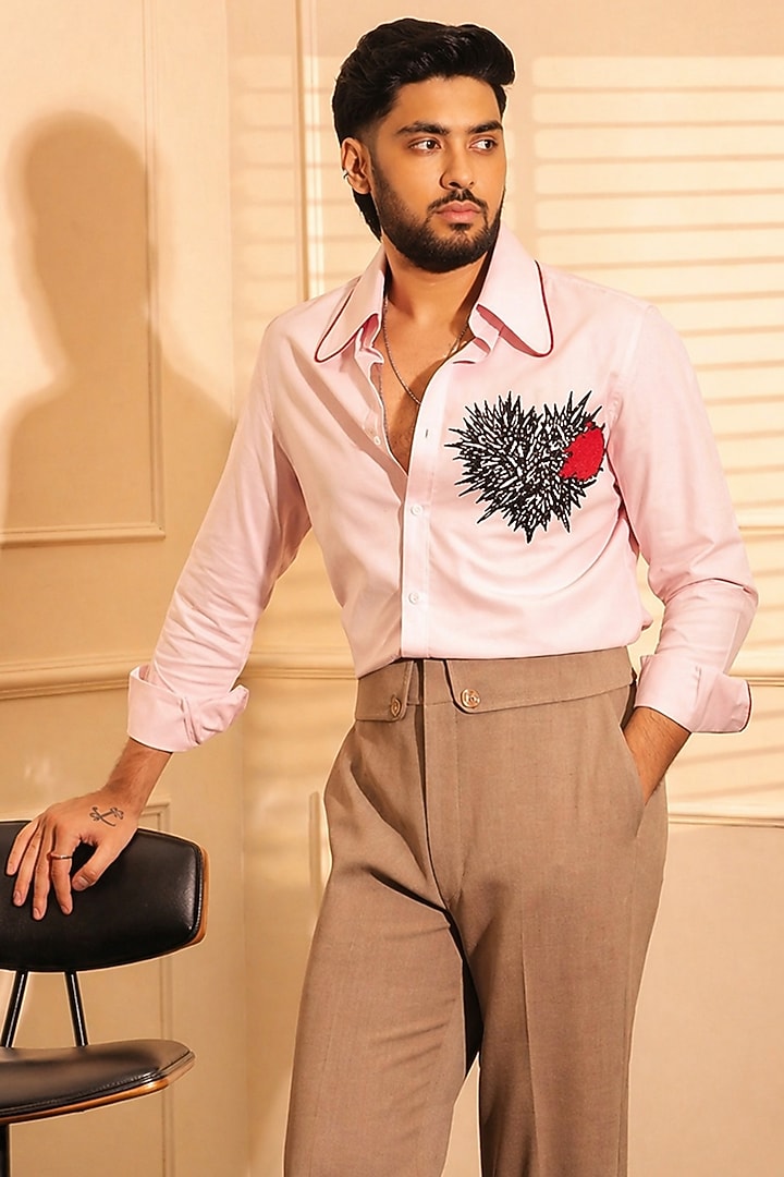Pink Cotton Oxford Party Wear Shirt by Rohit Doshi at Pernia's Pop Up Shop