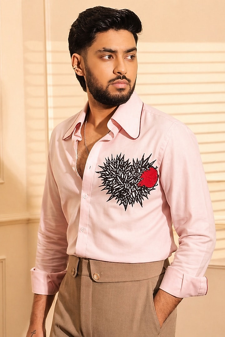 Pink Cotton Oxford Party Wear Shirt by Rohit Doshi at Pernia's Pop Up Shop