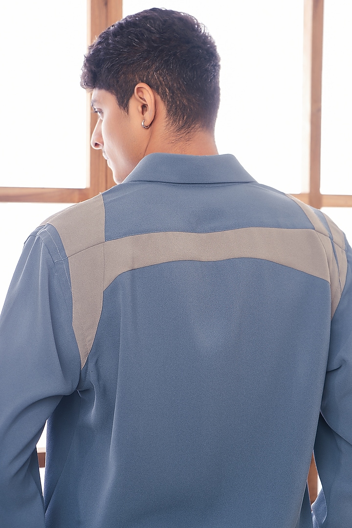 Petrol Blue Poly Crepe Party Wear Shirt by Rohit Doshi at Pernia's Pop Up Shop