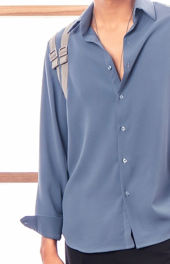 Petrol Blue Poly Crepe Party Wear Shirt by Rohit Doshi at Pernia's Pop Up Shop