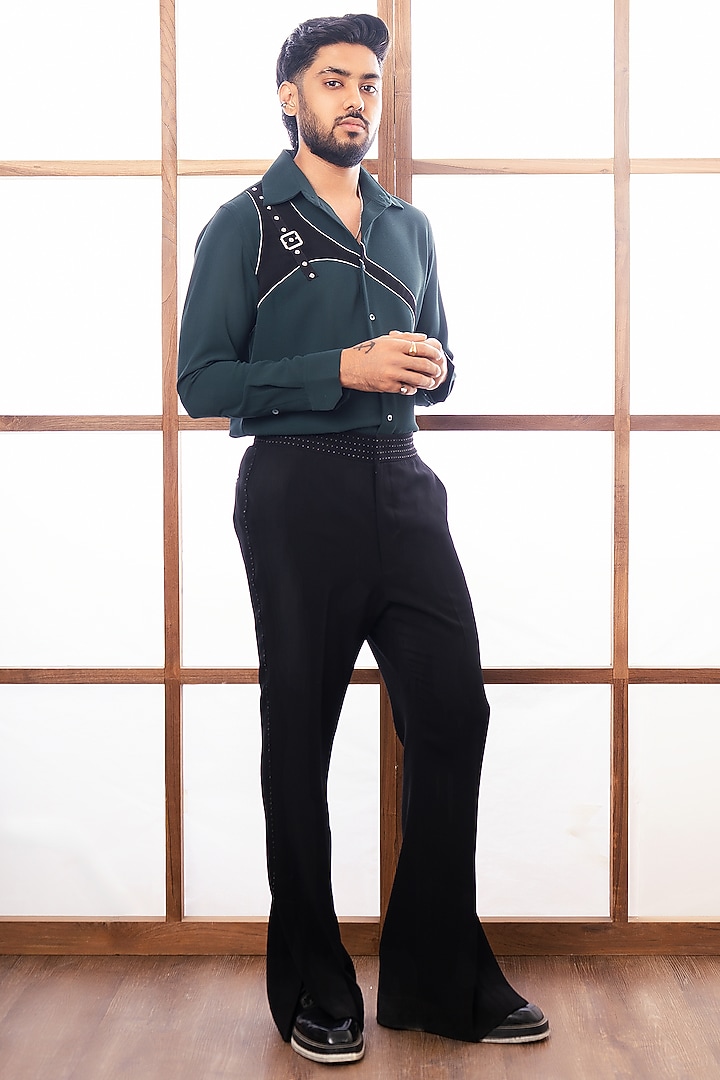 Bottle Green Polyester Party Wear Shirt by Rohit Doshi at Pernia's Pop Up Shop
