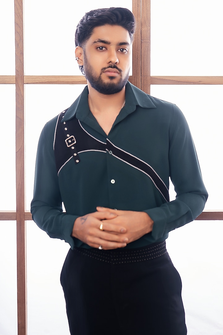 Bottle Green Polyester Party Wear Shirt by Rohit Doshi at Pernia's Pop Up Shop