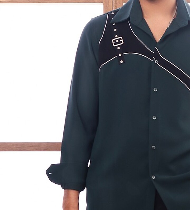 Bottle Green Polyester Party Wear Shirt by Rohit Doshi at Pernia's Pop Up Shop