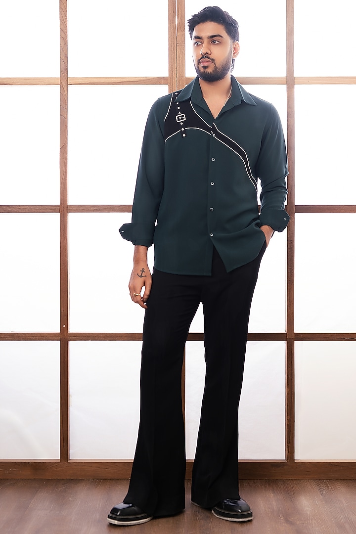 Bottle Green Polyester Party Wear Shirt by Rohit Doshi at Pernia's Pop Up Shop
