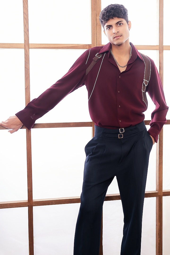 Maroon Wine Polyester Party Wear Shirt by Rohit Doshi at Pernia's Pop Up Shop