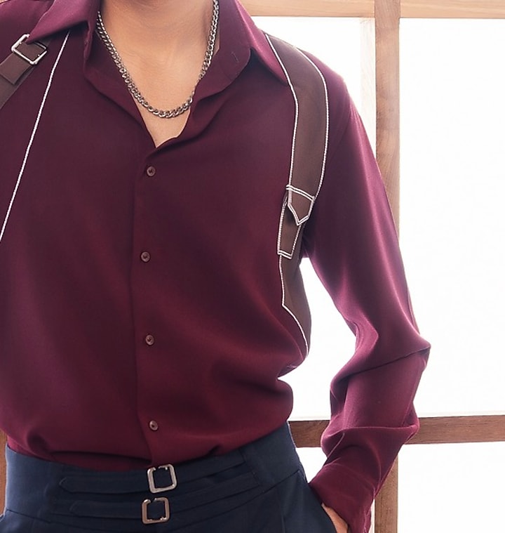 Maroon Wine Polyester Party Wear Shirt by Rohit Doshi at Pernia's Pop Up Shop