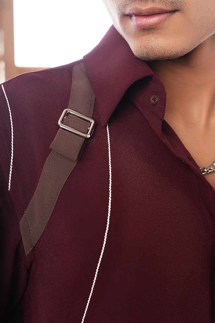 Maroon Wine Polyester Party Wear Shirt by Rohit Doshi at Pernia's Pop Up Shop