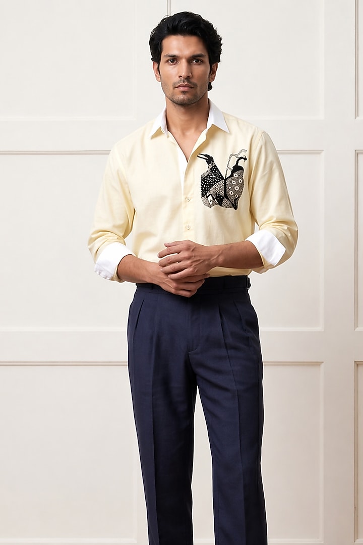 Yellow Cotton Summer Shirting Fabric Summer Shirt by Rohit Doshi at Pernia's Pop Up Shop