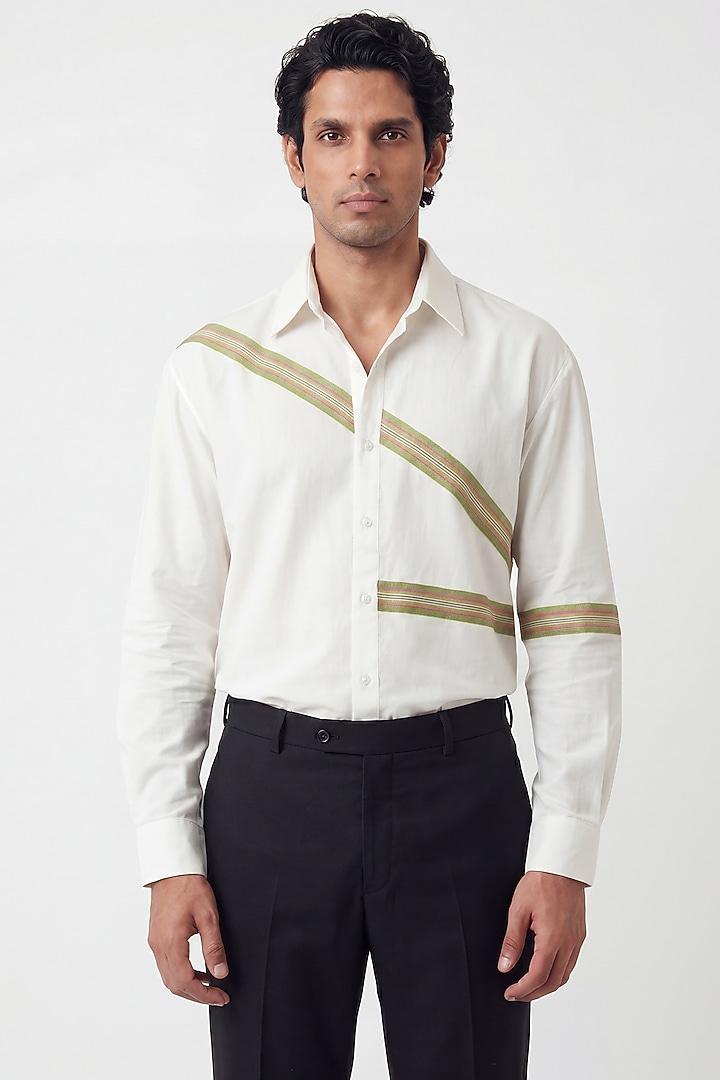 White Cotton Summer Shirting Fabric Summer Shirt by Rohit Doshi at Pernia's Pop Up Shop