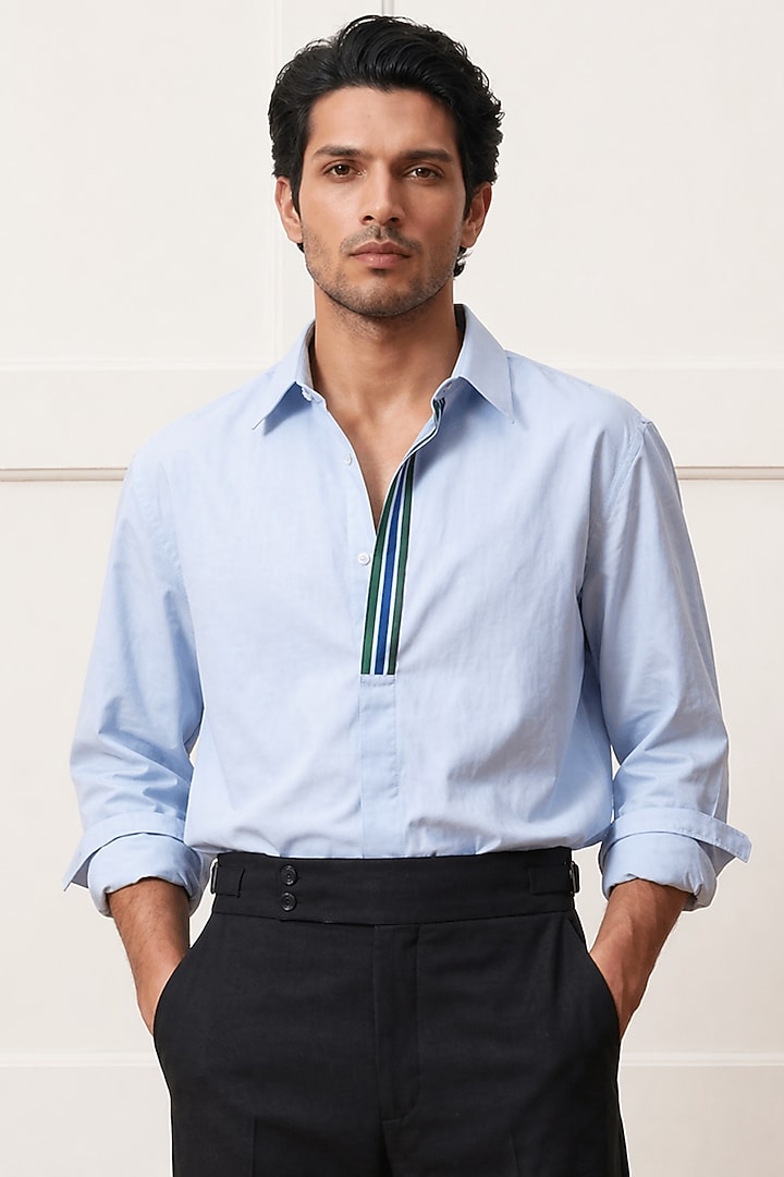 Light Blue Cotton Summer Shirting Fabric Summer Shirt by Rohit Doshi at Pernia's Pop Up Shop