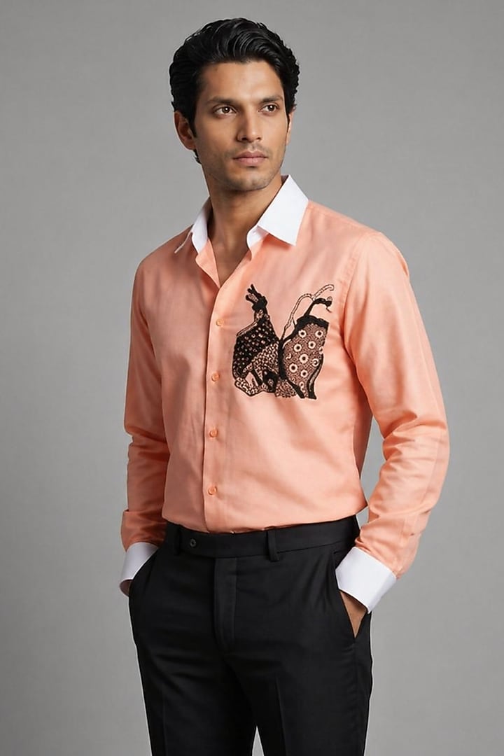 Orange Cotton Summer Shirting Fabric Summer Shirt by Rohit Doshi at Pernia's Pop Up Shop
