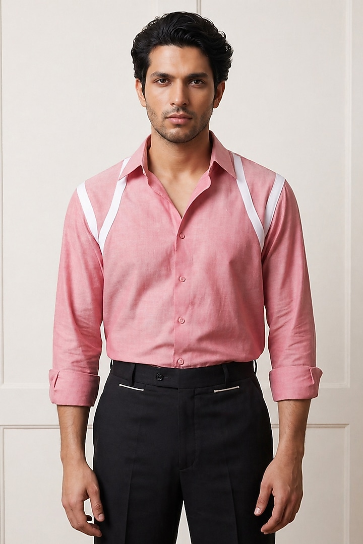 Red Cotton Summer Shirting Fabric Summer Shirt by Rohit Doshi at Pernia's Pop Up Shop