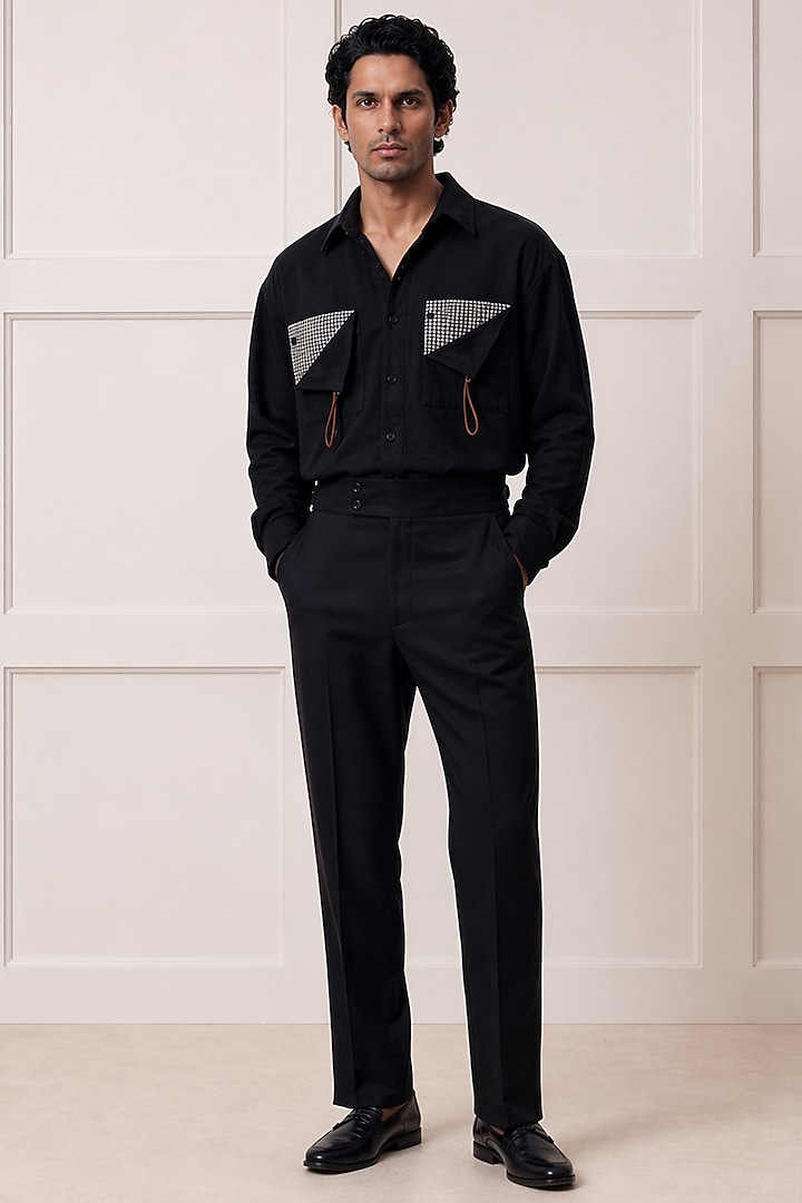 Black Polyester Party Wear Shirt by Rohit Doshi at Pernia's Pop Up Shop