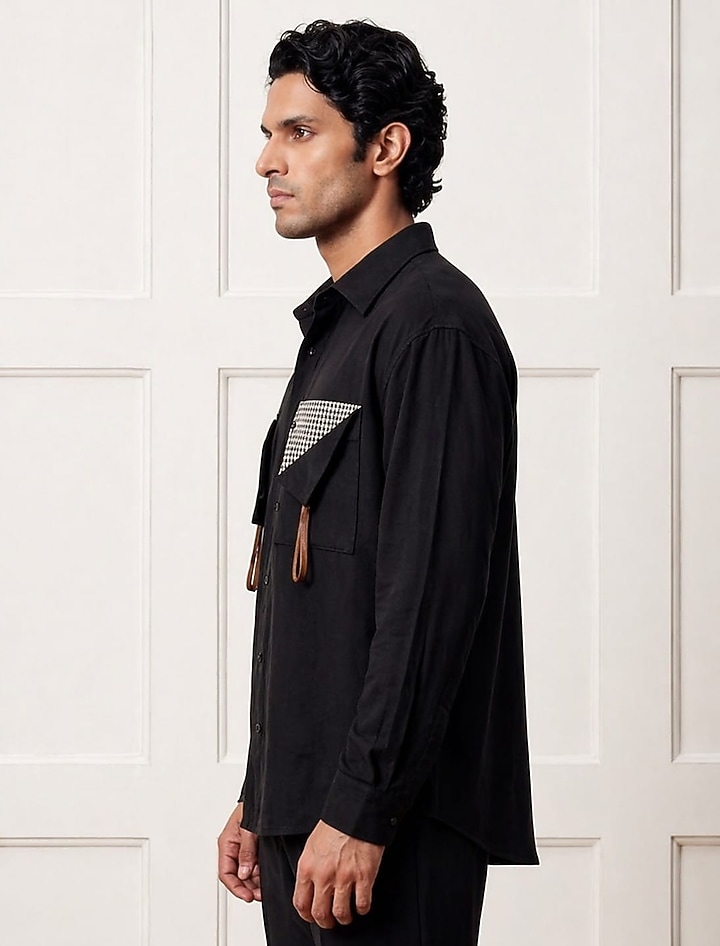 Black Polyester Party Wear Shirt by Rohit Doshi at Pernia's Pop Up Shop