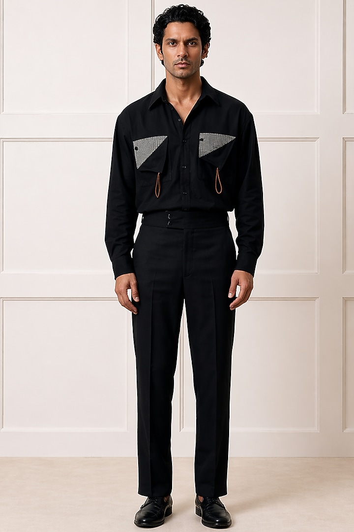 Black Polyester Party Wear Shirt by Rohit Doshi at Pernia's Pop Up Shop