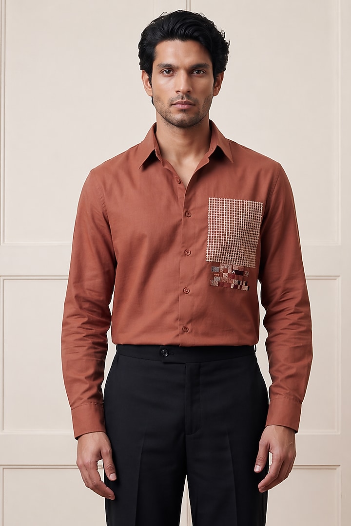 Brown Cotton Party Wear Shirting Fabric Party Wear Shirt by Rohit Doshi at Pernia's Pop Up Shop