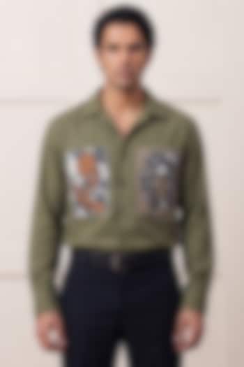 Olive Green Polyester Party Wear Shirt by Rohit Doshi at Pernia's Pop Up Shop