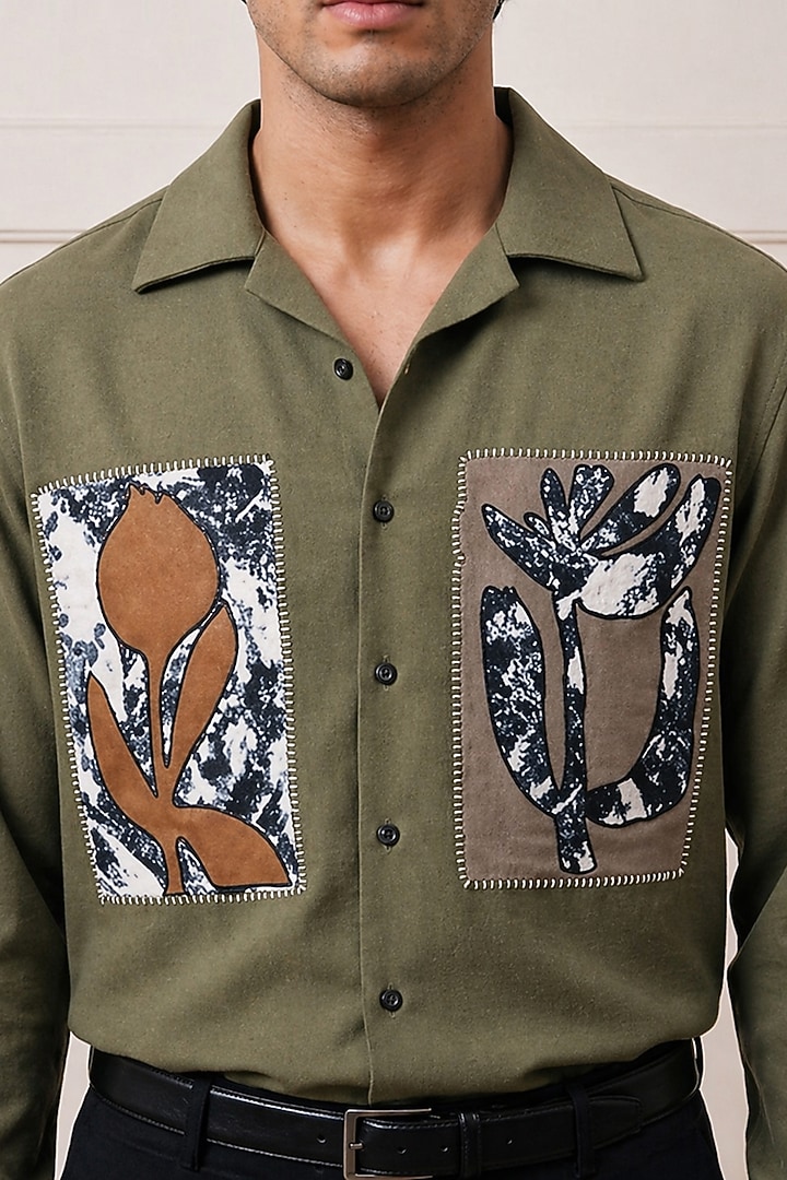 Olive Green Polyester Party Wear Shirt by Rohit Doshi at Pernia's Pop Up Shop