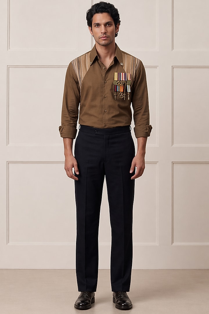Light Brown Cotton Party Wear Shirting Fabric Party Wear Shirt by Rohit Doshi at Pernia's Pop Up Shop