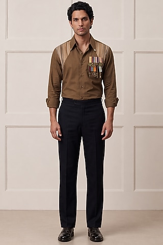 Light Brown Cotton Shirting Fabric Shirt by Rohit Doshi