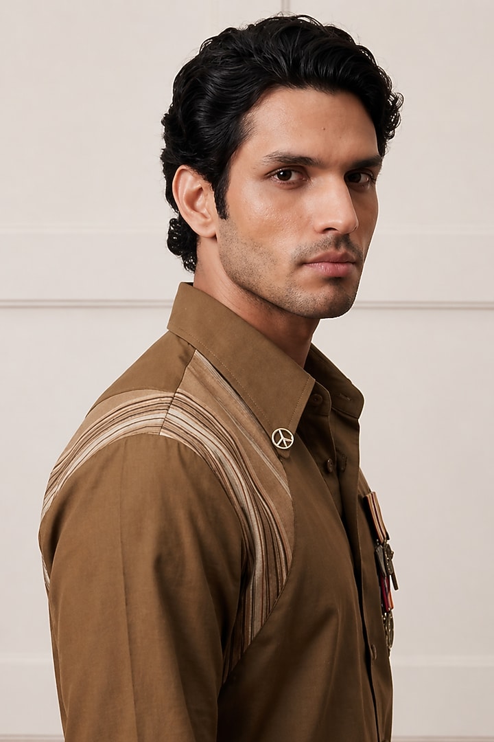 Light Brown Cotton Party Wear Shirting Fabric Party Wear Shirt by Rohit Doshi at Pernia's Pop Up Shop