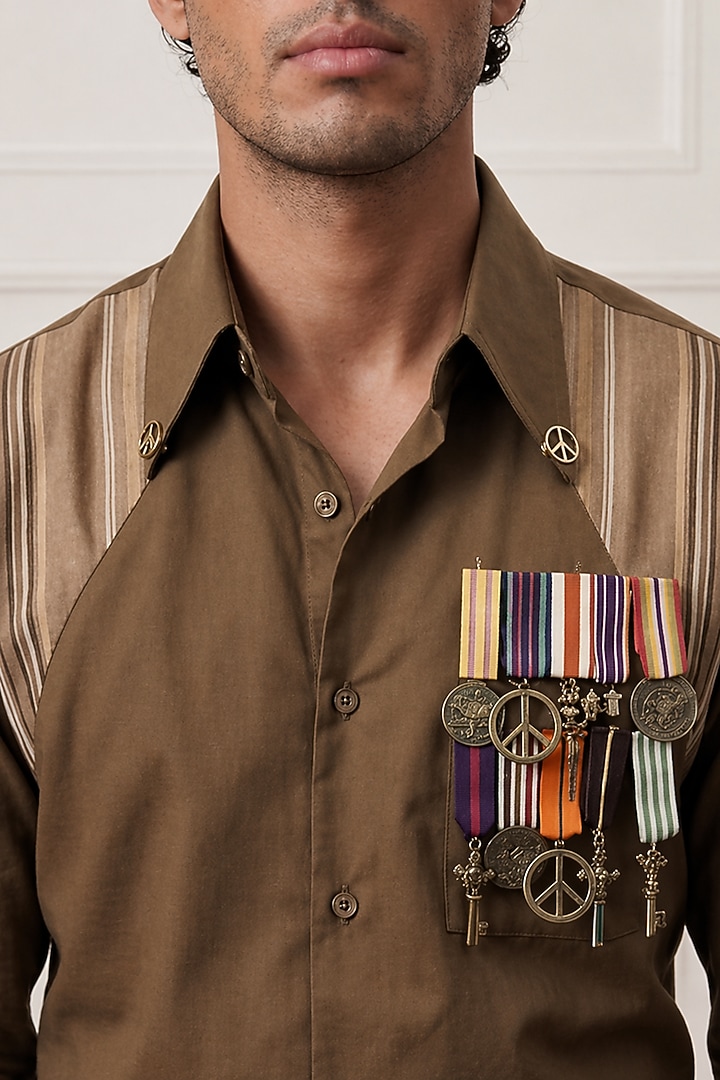 Light Brown Cotton Party Wear Shirting Fabric Party Wear Shirt by Rohit Doshi at Pernia's Pop Up Shop